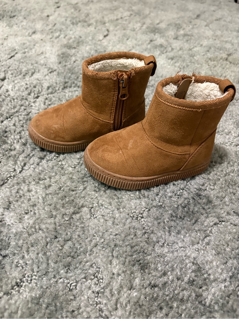 Cat & Jack Toddler Faux-Suede Zip Booties - Tan Brown